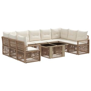 vidaXL Ensemble de canap&eacute; de jardin 10 pc Beige et blanc cr&egrave;me