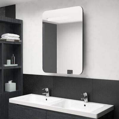 vidaXL Armoire de salle de bain à miroir LED noir brillant 60x11x80 cm