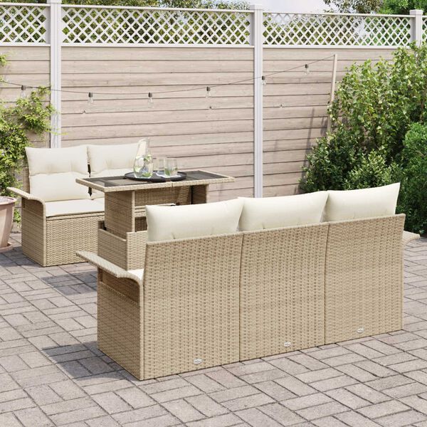 vidaXL Ensemble de canap&eacute; de jardin avec coussin 6 pcs Beige polyrotin
