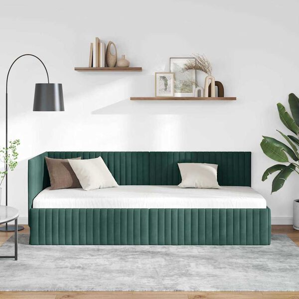 vidaXL Cadre de lit d'angle Vert fonc&eacute; 80 cm x 200 cm Velours