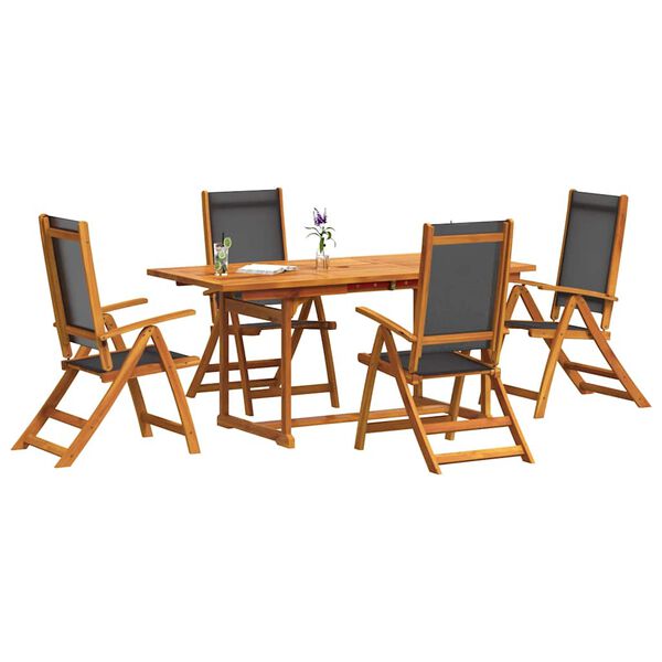 vidaXL Ensemble &agrave; manger de jardin 5pcs bois d'acacia solide textil&egrave;ne