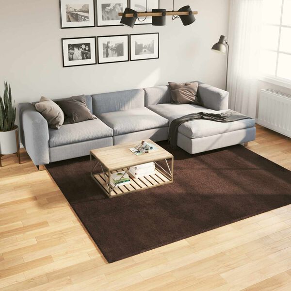 vidaXL Tapis de surface Carr&eacute; HUARTE Marron 240 x 240 cm Polyester