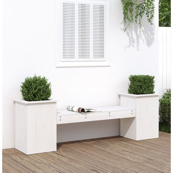 vidaXL Banc avec jardini&egrave;res blanc 184,5x39,5x56,5 cm bois massif pin