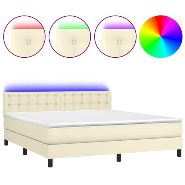 vidaXL Sommier &agrave; lattes de lit avec matelas et LED Cr&egrave;me 180x200 cm