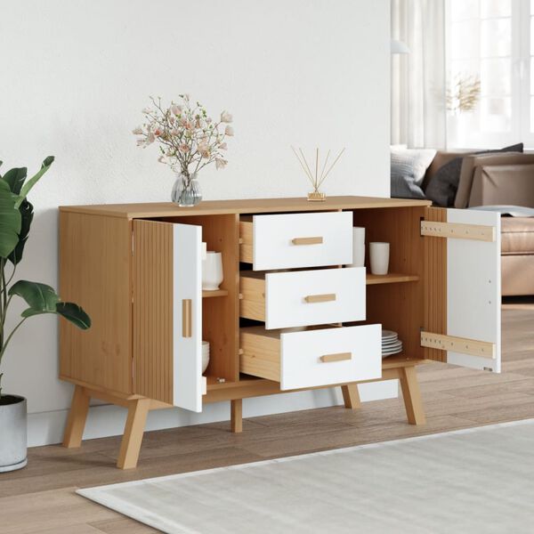 vidaXL Buffet OLDEN blanc et marron 114x43x73,5 cm bois massif de pin