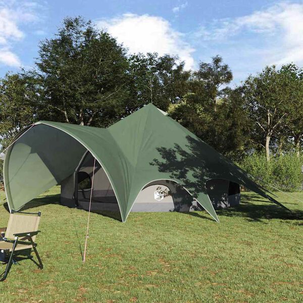 vidaXL Tente tipi avec toit avec &eacute;vent Vert et gris 600 x 600 x 347 cm
