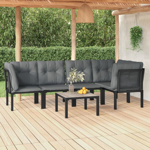 vidaXL Salon de jardin 6 pcs noir et gris r&eacute;sine tress&eacute;e