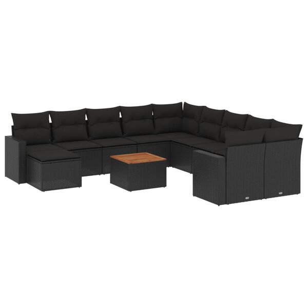 vidaXL Salon de jardin 12 pcs avec coussins noir r&eacute;sine tress&eacute;e