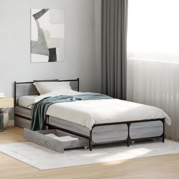 vidaXL Cadre de lit avec tiroirs sans matelas sonoma gris 75x190 cm