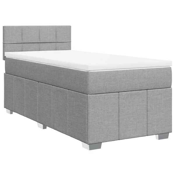 vidaXL Sommier &agrave; lattes de lit avec matelas Gris clair 90x200 cm Tissu