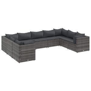 vidaXL Salon de jardin 9 pcs avec coussins Gris R&eacute;sine tress&eacute;e