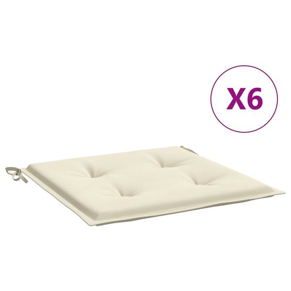 vidaXL Coussins de chaise jardin lot de 6 cr&egrave;me 50x50x2cm tissu oxford