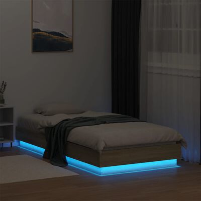 vidaXL Cadre de lit avec lumières LED chêne sonoma 90x190 cm
