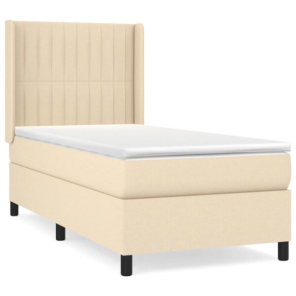 vidaXL Sommier &agrave; lattes de lit avec matelas Cr&egrave;me 90x200 cm Tissu