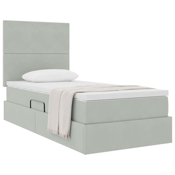 vidaXL Lit avec rangement et matelas Gris clair 90 x 200 cm Velours