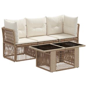 vidaXL Ensemble de canap&eacute; de jardin 4 pc Beige polyrotin