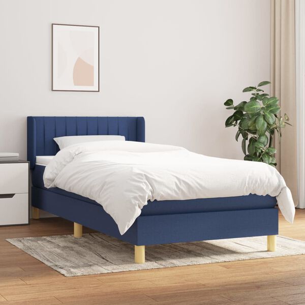 vidaXL Sommier &agrave; lattes de lit avec matelas Bleu 90x190 cm Tissu
