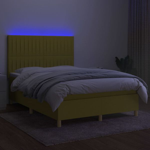 vidaXL Sommier &agrave; lattes de lit et matelas et LED Vert 140x200 cm Tissu