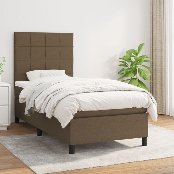 vidaXL Sommier &agrave; lattes de lit avec matelas Marron fonc&eacute; 90x200 cm
