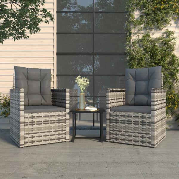vidaXL Mobilier d'extérieur 3 pcs avec coussins Résine tressée Gris