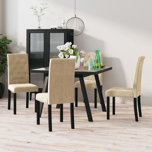 vidaXL Chaises &agrave; manger lot de 4 cr&egrave;me velours