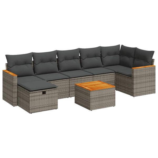 vidaXL Salon de jardin 8 pcs avec coussins gris r&eacute;sine tress&eacute;e