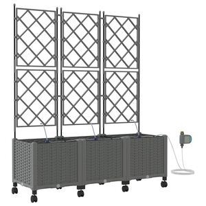 vidaXL Porte-plante de jardin avec irrigation et roues 3 pc Gris clair