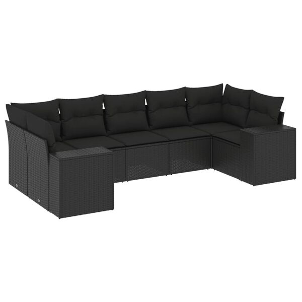 vidaXL Salon de jardin 7 pcs avec coussins noir r&eacute;sine tress&eacute;e
