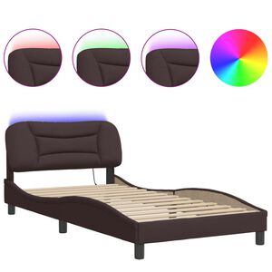vidaXL Cadre de lit avec LED sans matelas Hvar marron fonc&eacute; 100x200cm tissu