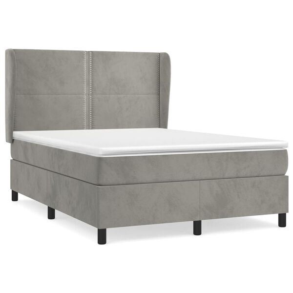 vidaXL Sommier &agrave; lattes de lit et matelas Gris clair 140x190cm Velours