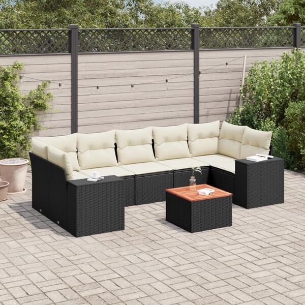 vidaXL Salon de jardin 8 pcs avec coussins noir r&eacute;sine tress&eacute;e