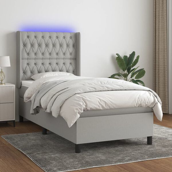 vidaXL Sommier &agrave; lattes de lit matelas LED Gris clair 90x190cm Tissu