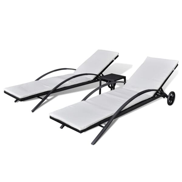 vidaXL Chaises longues avec table R&eacute;sine tress&eacute;e Noir
