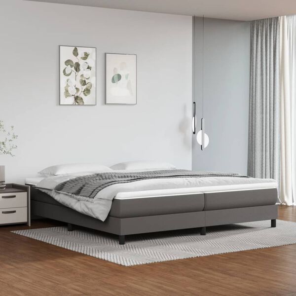 vidaXL Sommier &agrave; lattes de lit avec matelas Gris 200x200 cm Similicuir