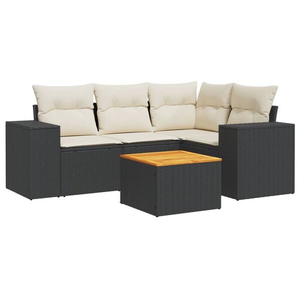 vidaXL Salon de jardin 5 pcs avec coussins noir r&eacute;sine tress&eacute;e