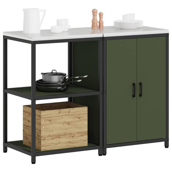 vidaXL Ensemble de rangement cuisine avec &eacute;tag&egrave;re 2 pcs Vert olive