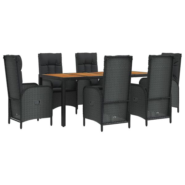 vidaXL Ensemble &agrave; manger de jardin coussins 7pcs Noir R&eacute;sine tress&eacute;e