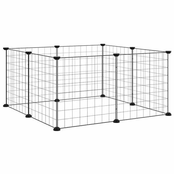 vidaXL Cage pour animaux de compagnie &agrave; 8 panneaux, noire, 35 x 35 cm, en acier