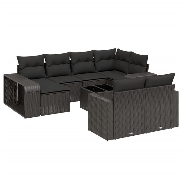vidaXL Salon de jardin 11 pcs avec coussins noir r&eacute;sine tress&eacute;e