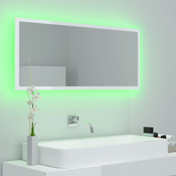 vidaXL Miroir à LED de bain Blanc brillant 100x8,5x37 cm Acrylique