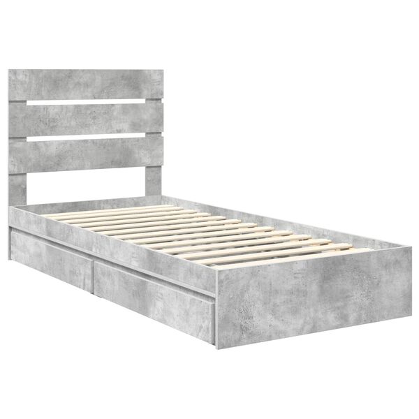 vidaXL Lit de Rangement Gris b&eacute;ton 70 x 190 cm Bois d'ing&eacute;nierie