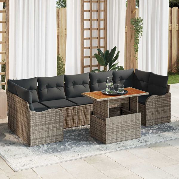 vidaXL Ensemble de canap&eacute; de jardin 8 pcs Gris Poly rotin