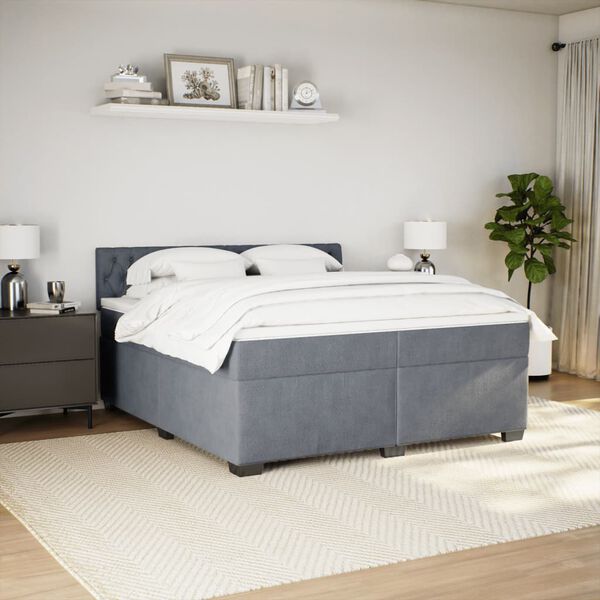vidaXL Sommier &agrave; lattes de lit et matelas Gris fonc&eacute; 200x200cm Velours