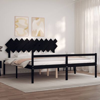 vidaXL Lit pour personne âgée tête de lit noir 200x200 cm bois massif