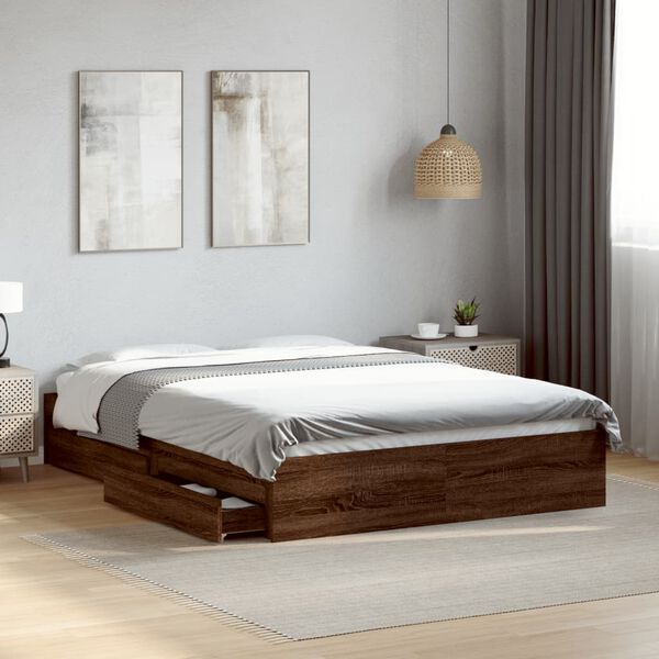 vidaXL Cadre de lit avec tiroirs sans matelas ch&ecirc;ne marron 140x190 cm