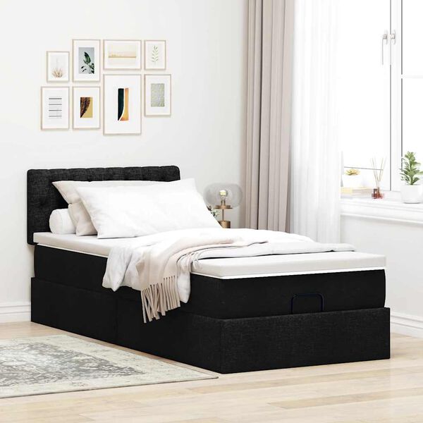 vidaXL Cadre de lit ottoman avec matelas noir 80x200 cm tissu