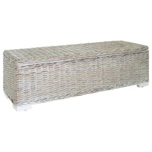 vidaXL Bo&icirc;te de rangement Blanc 110 cm Rotin kubu naturel et acajou