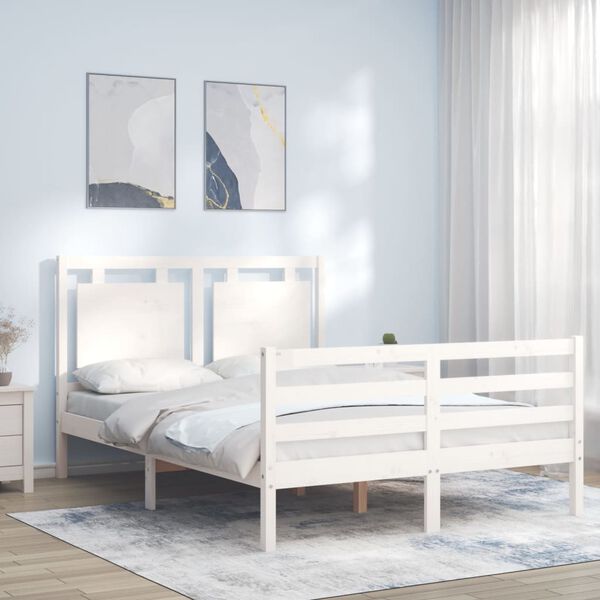 vidaXL Cadre de lit sans matelas blanc 140x190 cm bois massif