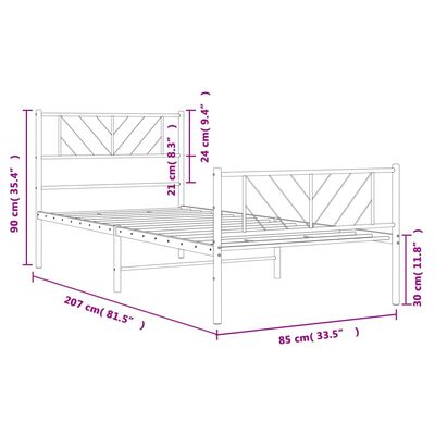 vidaXL Cadre de lit métal avec tête de lit/pied de lit blanc 80x200 cm