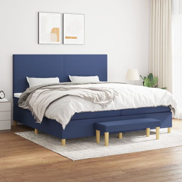 vidaXL Sommier &agrave; lattes de lit avec matelas Bleu 200x200 cm Tissu